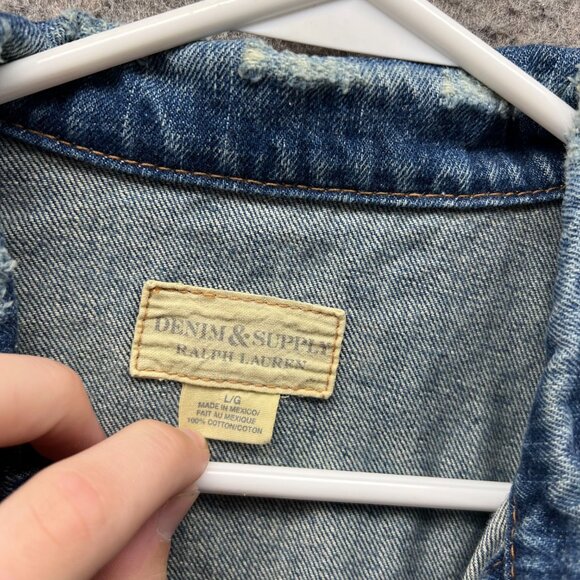 Ralph Lauren Denim Jacket Women Large Blue Jean Button Down Vintage Distressed - Picture 2 of 12